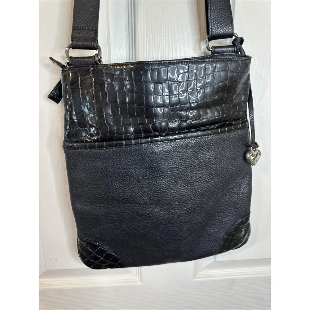 Brighton Black Pebble Leather & Patent Leather Crossbody Purse